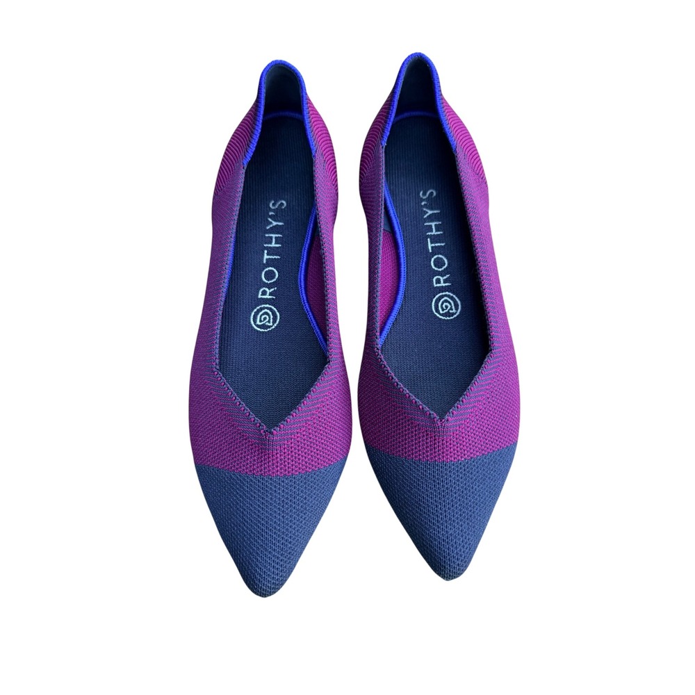 Rothy's The Point Magenta Navy Colorblock Cap Toe Knit Ballet Flats Size 8 Comfy